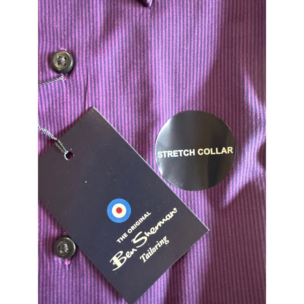 Ben Sherman Tailoring Purple Micro Stripe Dress Shirt 15.5 32-33 Stretch NEW - Picture 2 of 5
